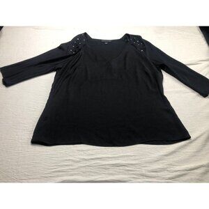 Attentions Shirt Blouse Woman Black Elegant Thin Little Stones Size X-Large